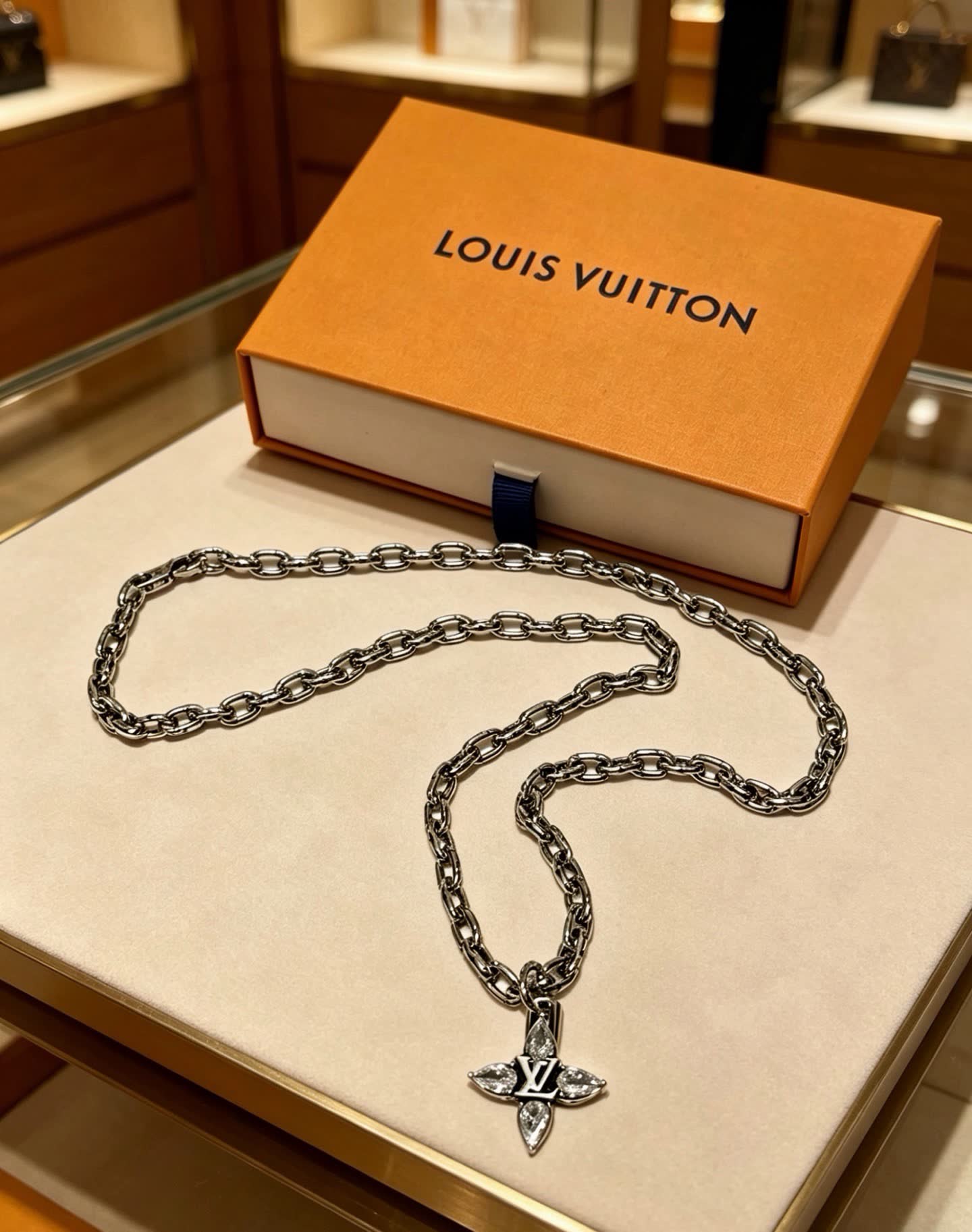 Louis Vuitton Silver Cross Pendant Necklace